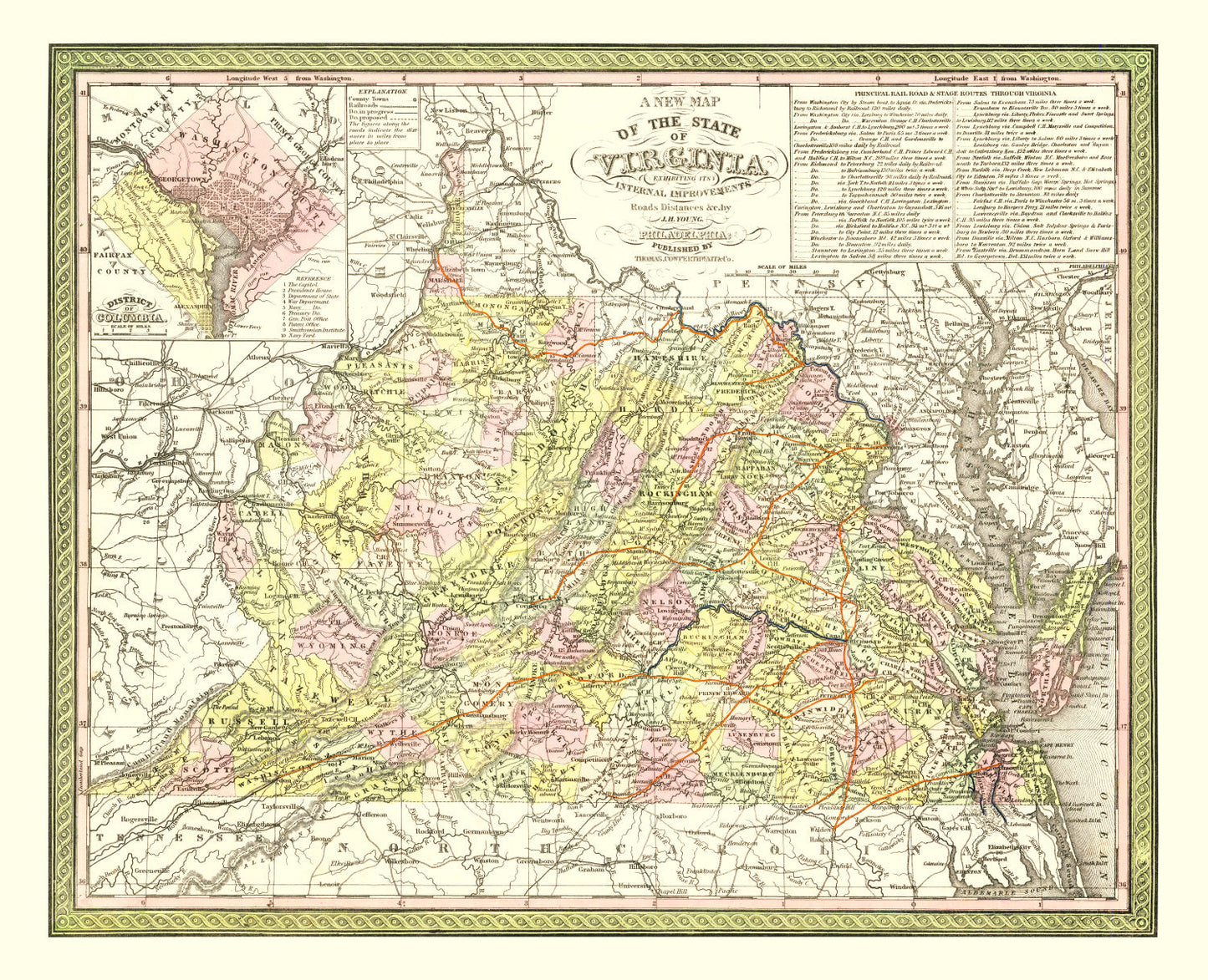 Vintage Map of Virginia, 1854