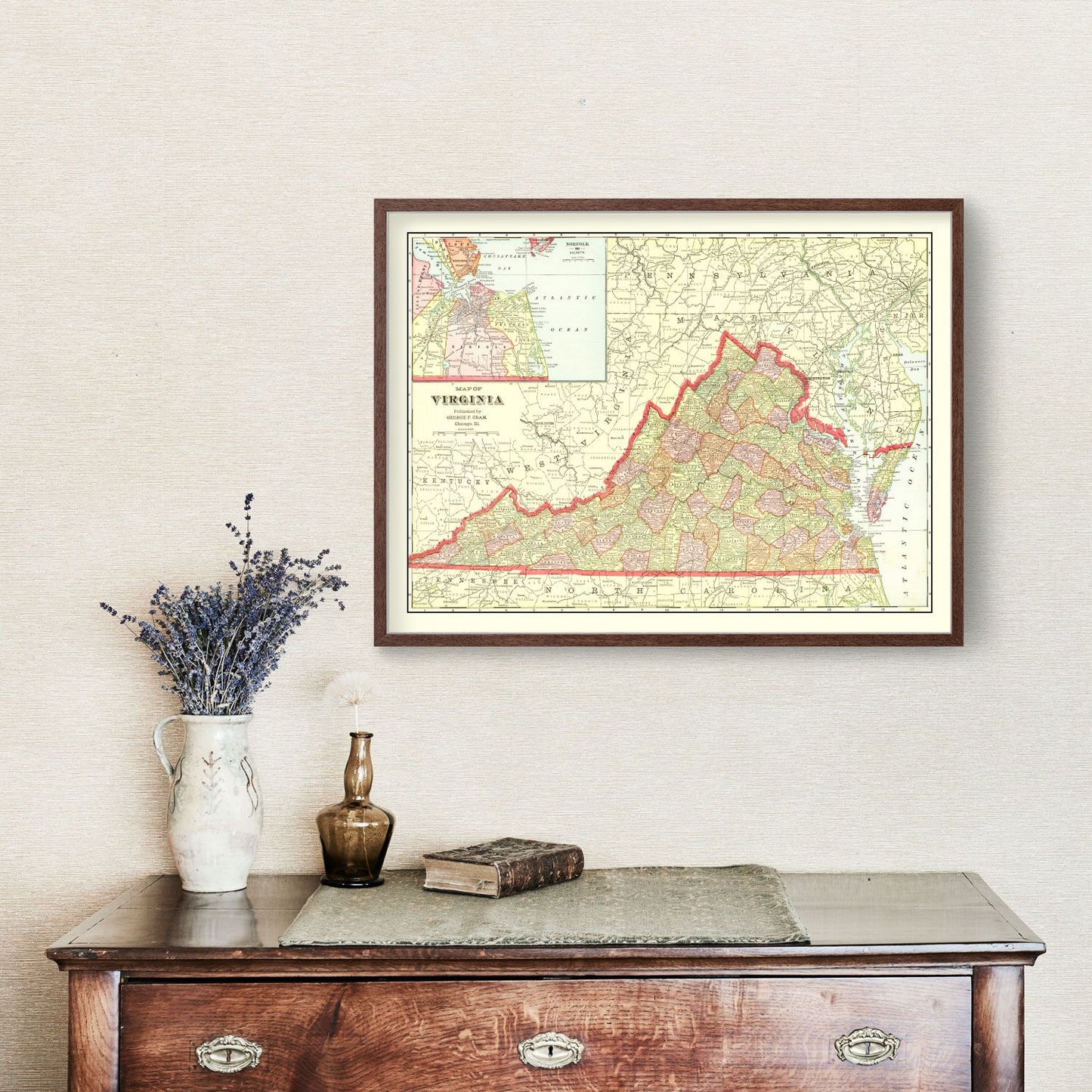 Vintage Map of Virginia, 1908