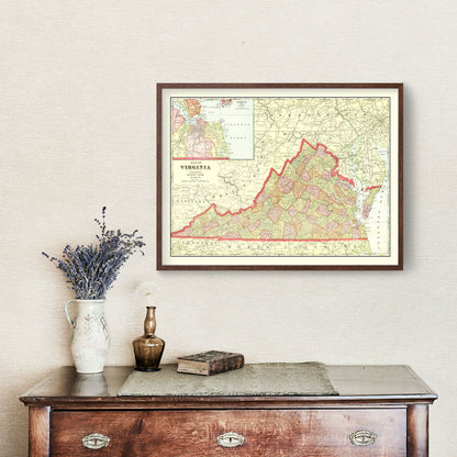 Vintage Map of Virginia, 1908