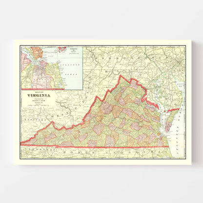 Vintage Map of Virginia, 1908
