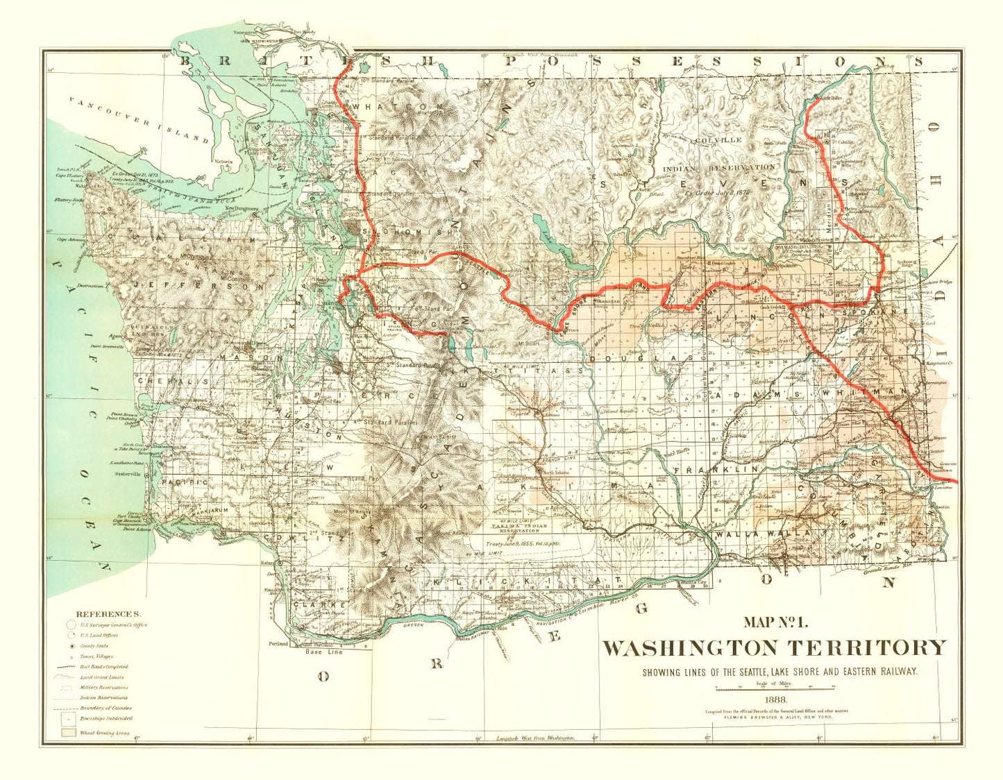 Vintage Map of Washington Territory, 1888