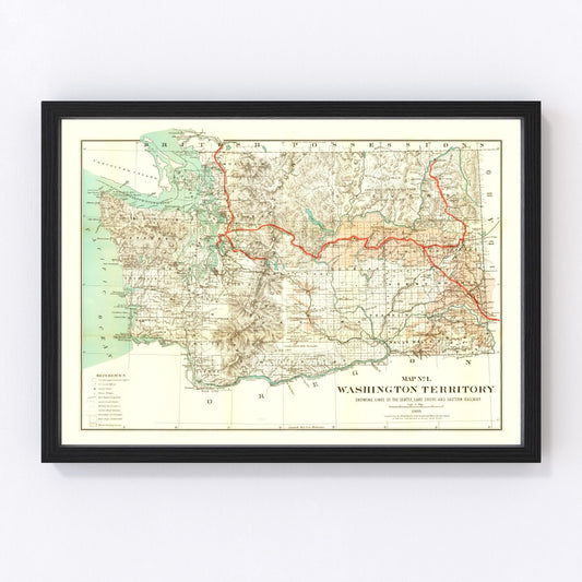 Vintage map of Washington Territory, 1888, Pacific Northwest pre-statehood, digitally restored