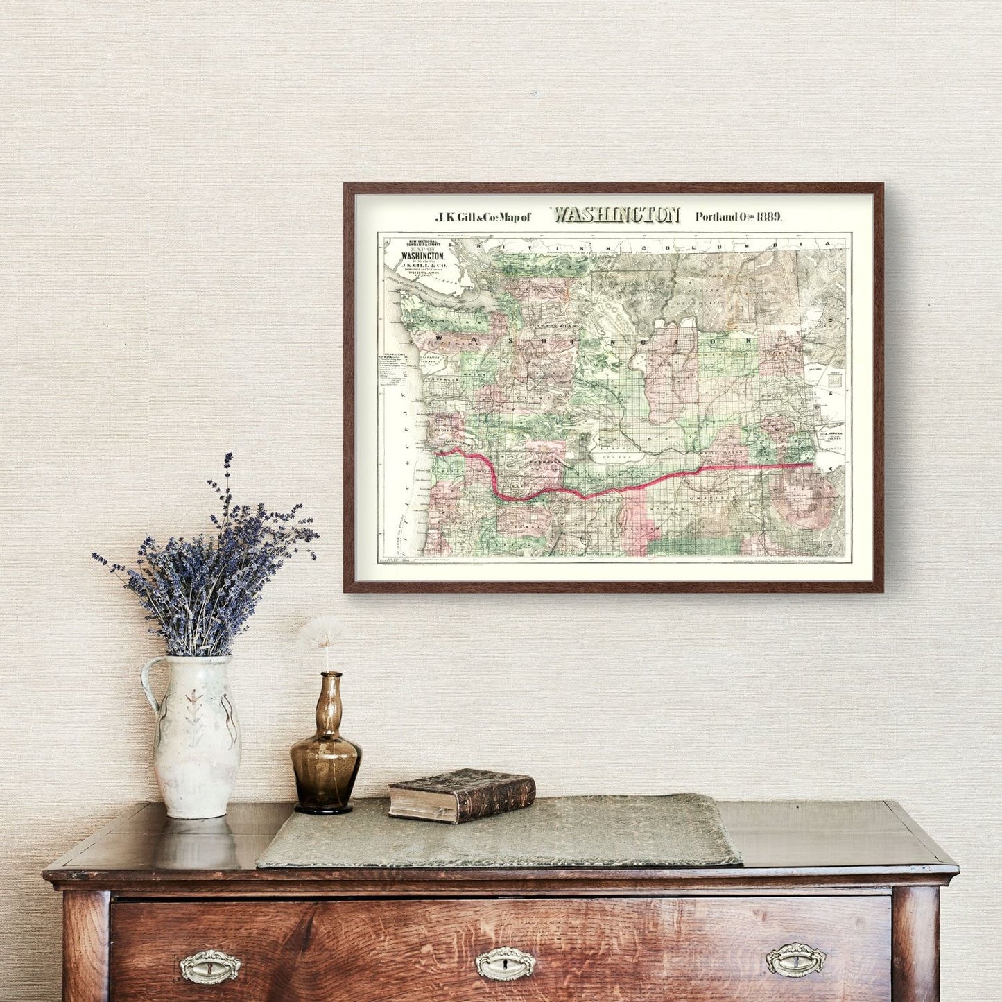 Vintage Map of Washington State, 1889