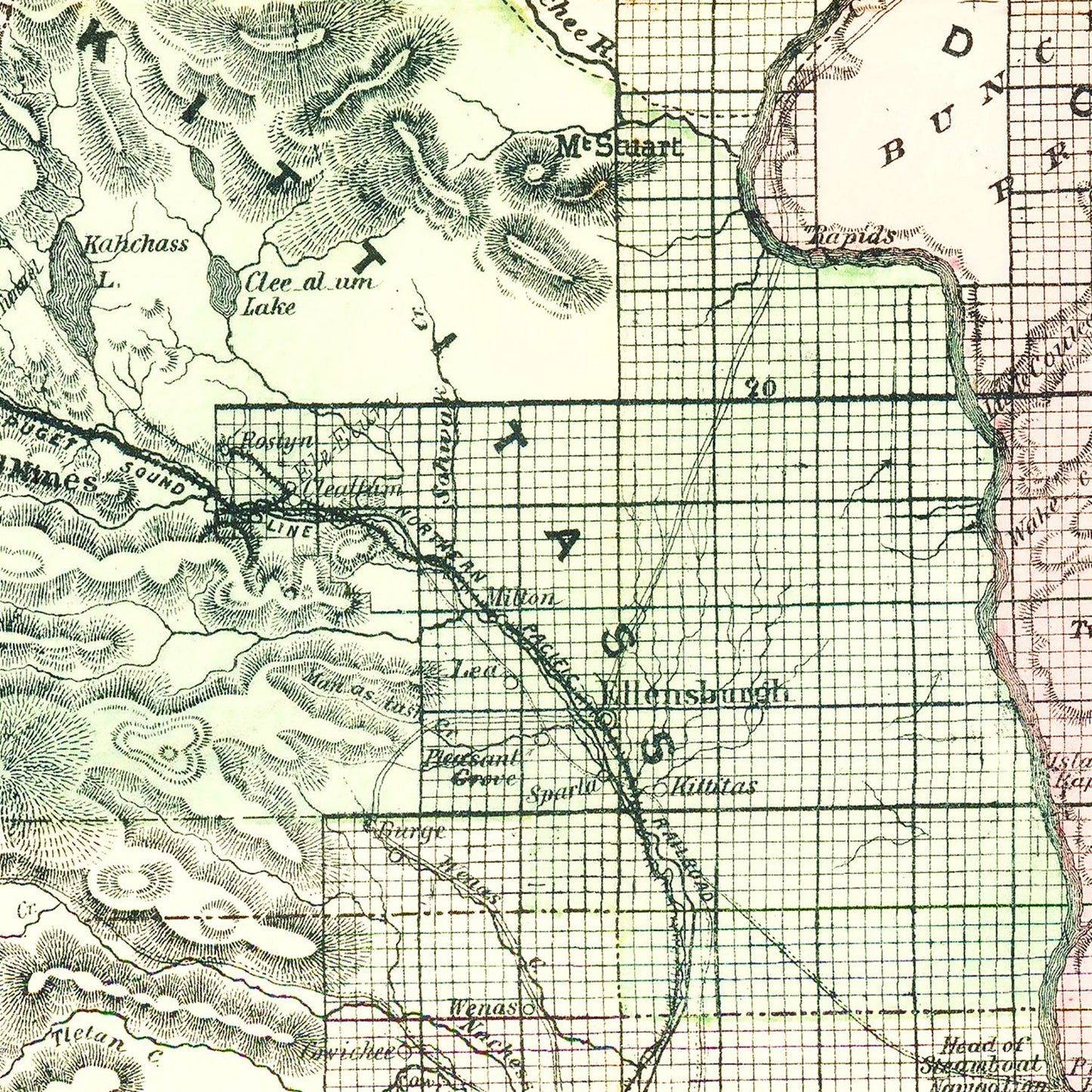 Vintage Map of Washington State, 1889