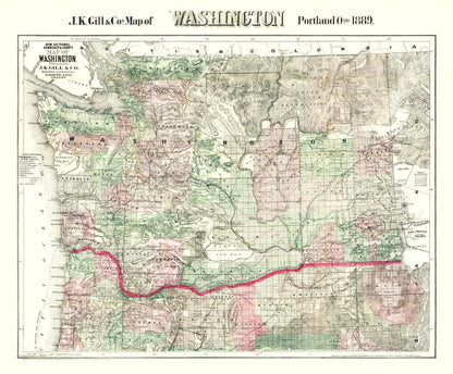 Vintage Map of Washington State, 1889