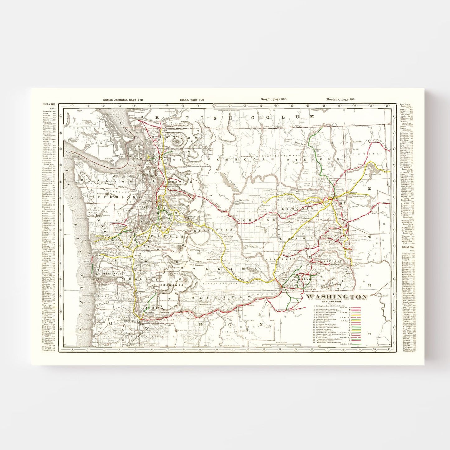 Vintage Map of Washington State, 1895