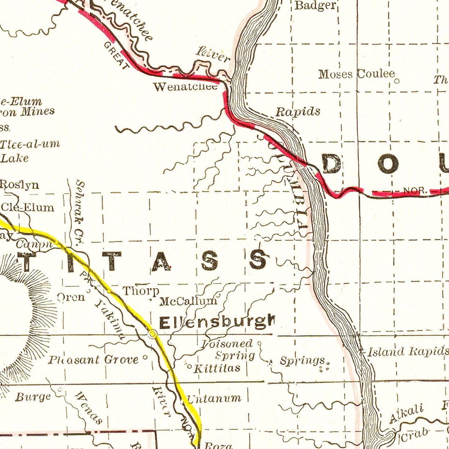 Vintage Map of Washington State, 1895