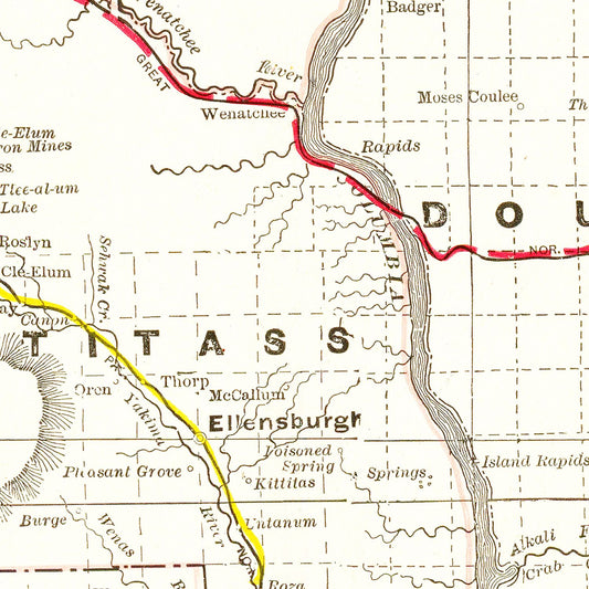 Vintage Map of Washington State, 1895