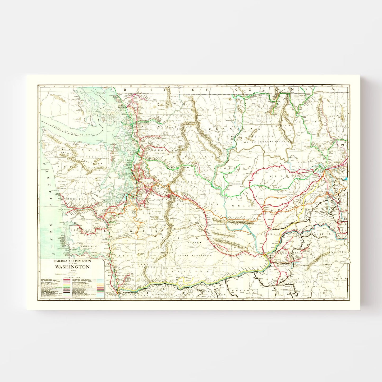 Vintage Railroad Map of Washington, 1910