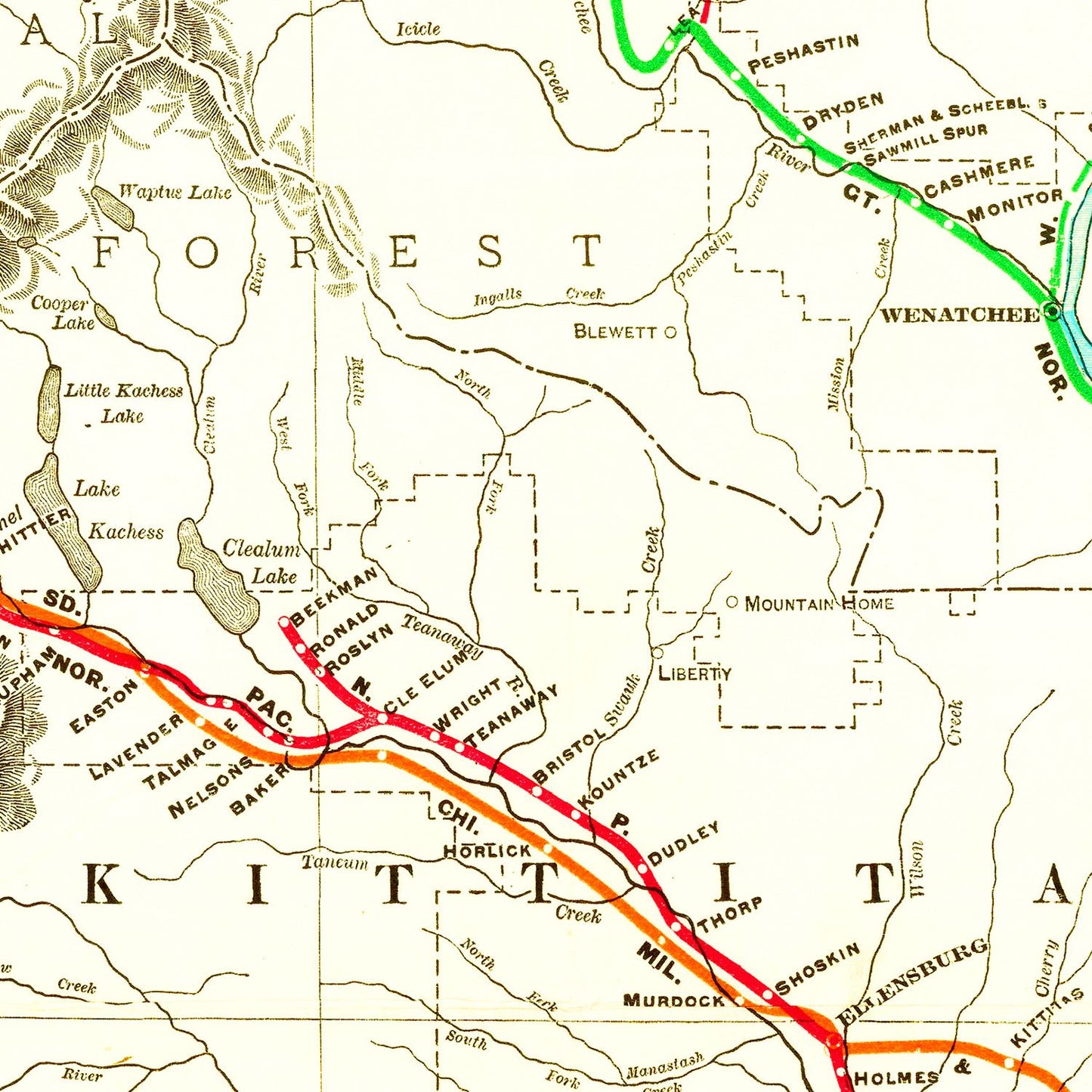 Vintage Railroad Map of Washington, 1910