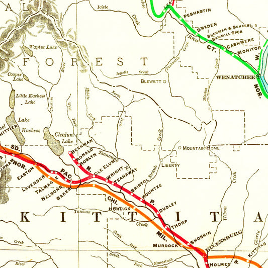 Vintage Railroad Map of Washington, 1910