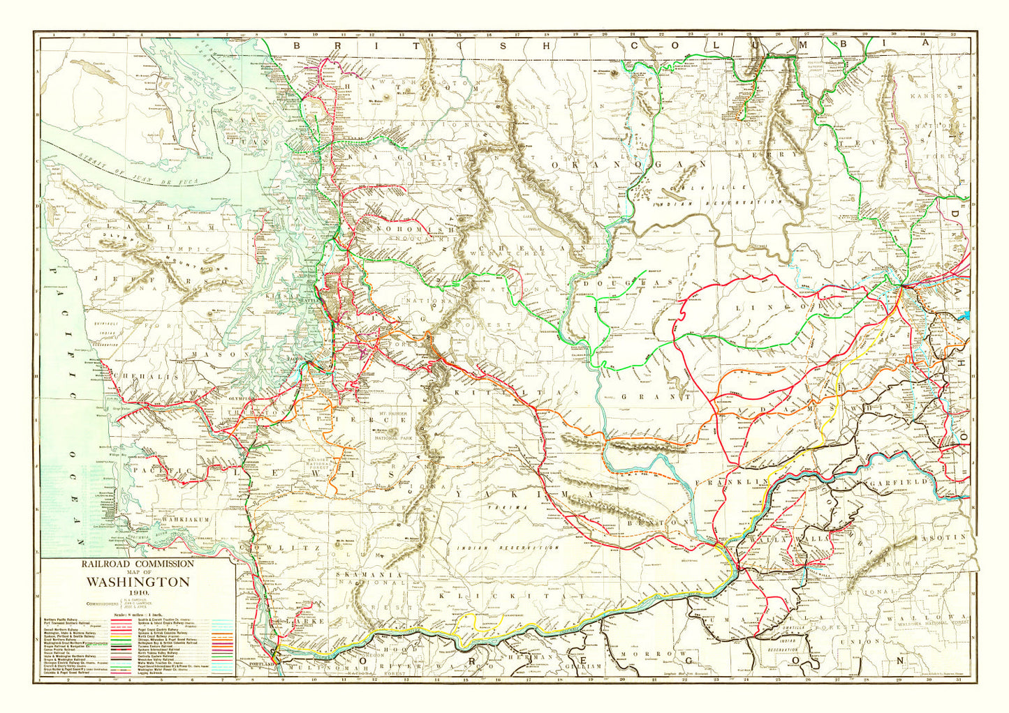 Vintage Railroad Map of Washington, 1910