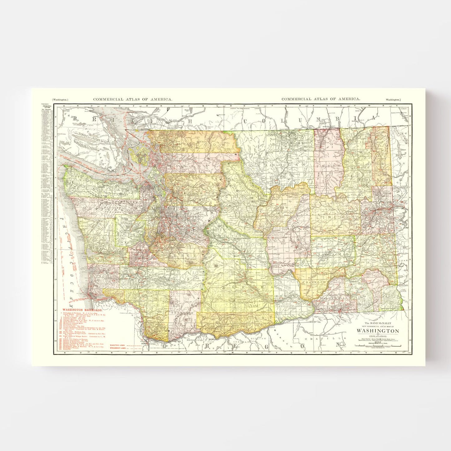 Vintage Map of Washington State, 1917