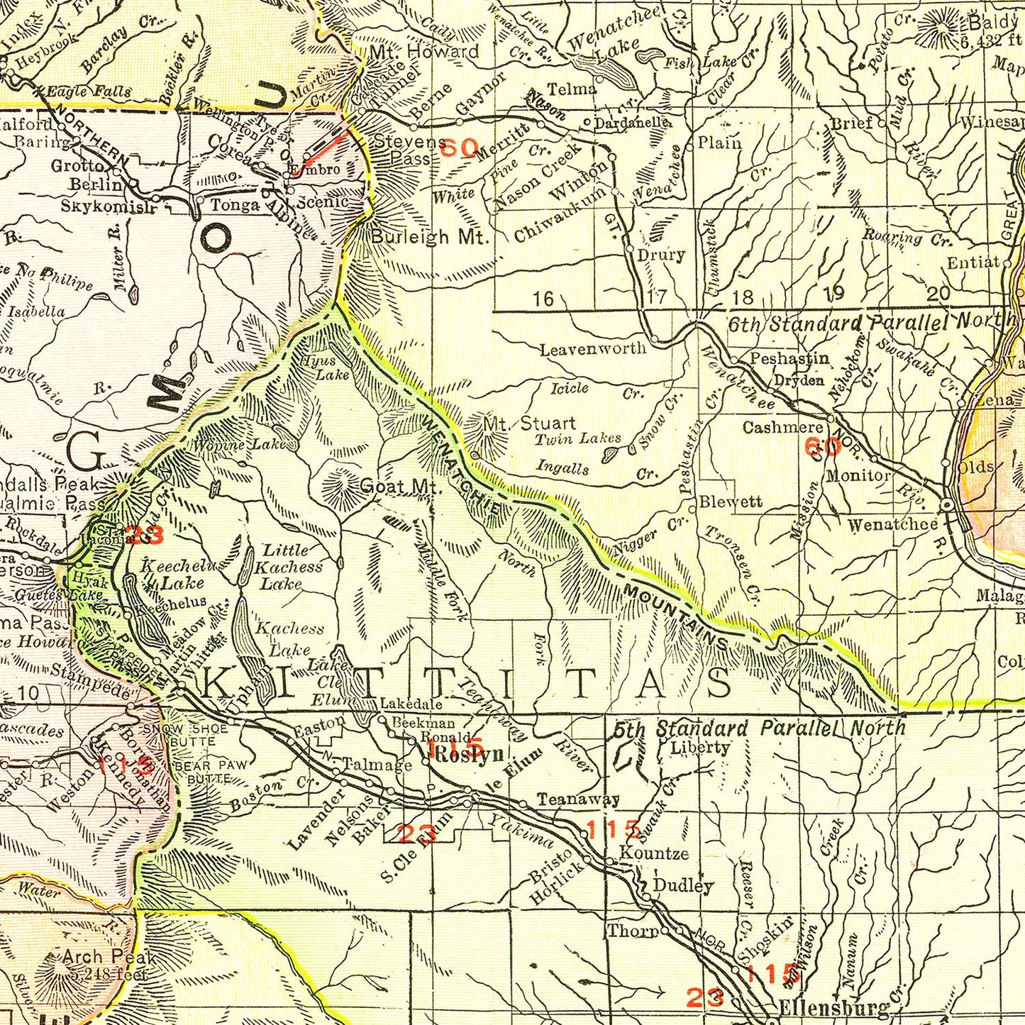 Vintage Map of Washington State, 1917
