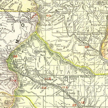 Vintage Map of Washington State, 1917