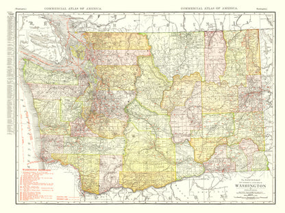 Vintage Map of Washington State, 1917
