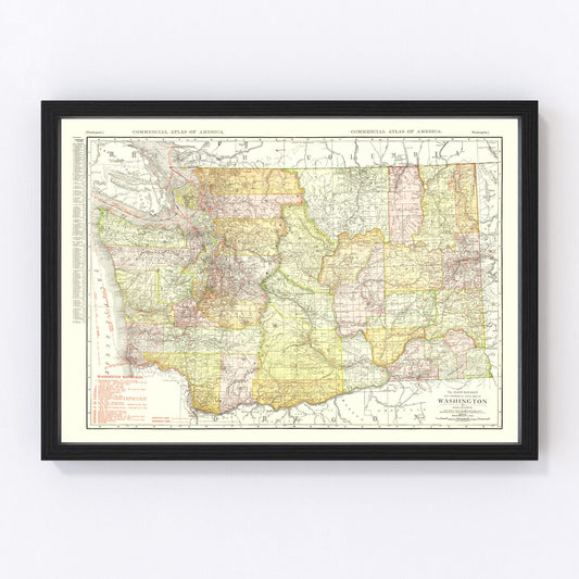 Vintage map of Washington State, 1917, showing WWI-era Pacific Northwest cities and rail lines