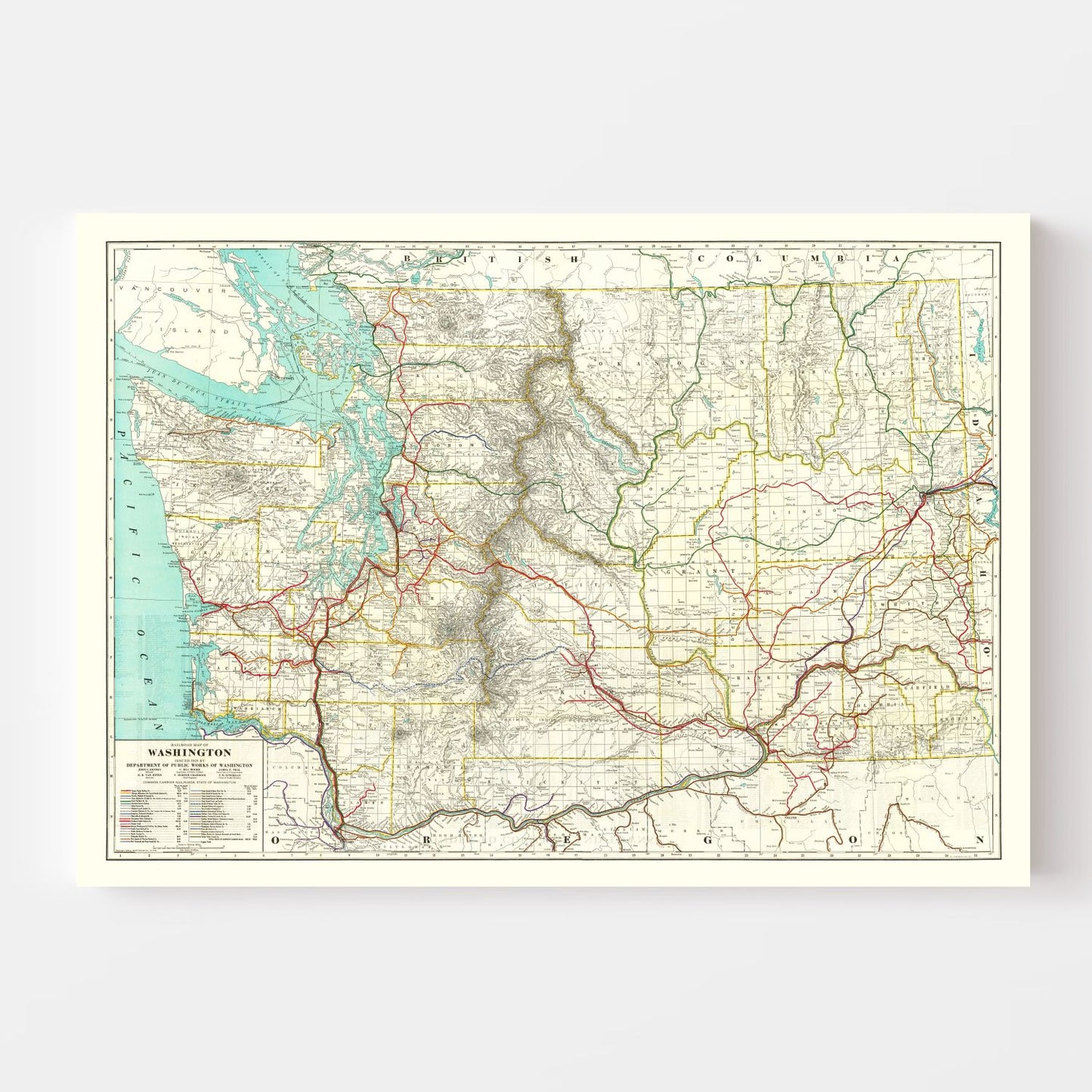 Vintage Railroad Map of Washington, 1928