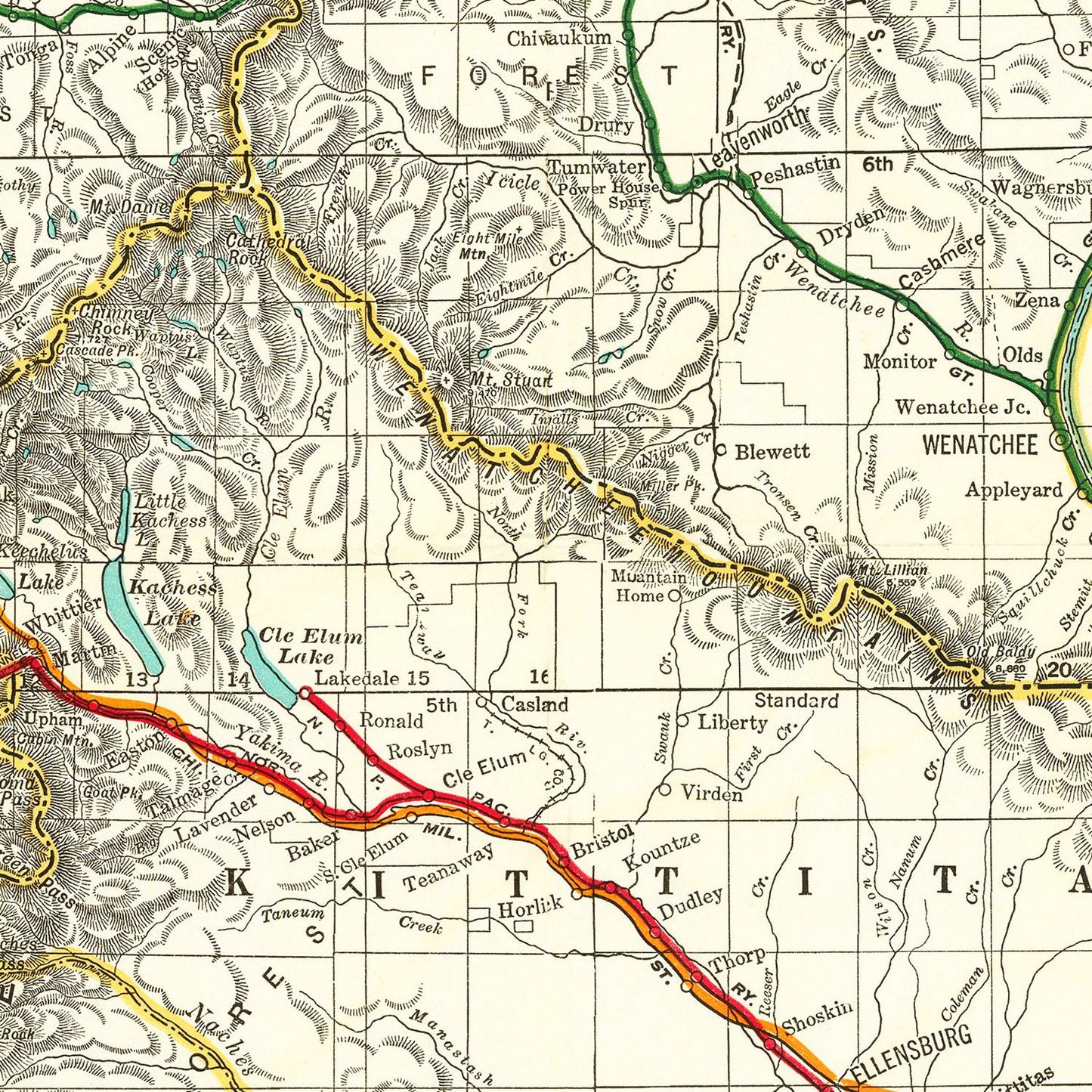 Vintage Railroad Map of Washington, 1928