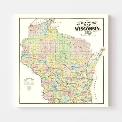 Vintage Railroad Map of Wisconsin, 1873