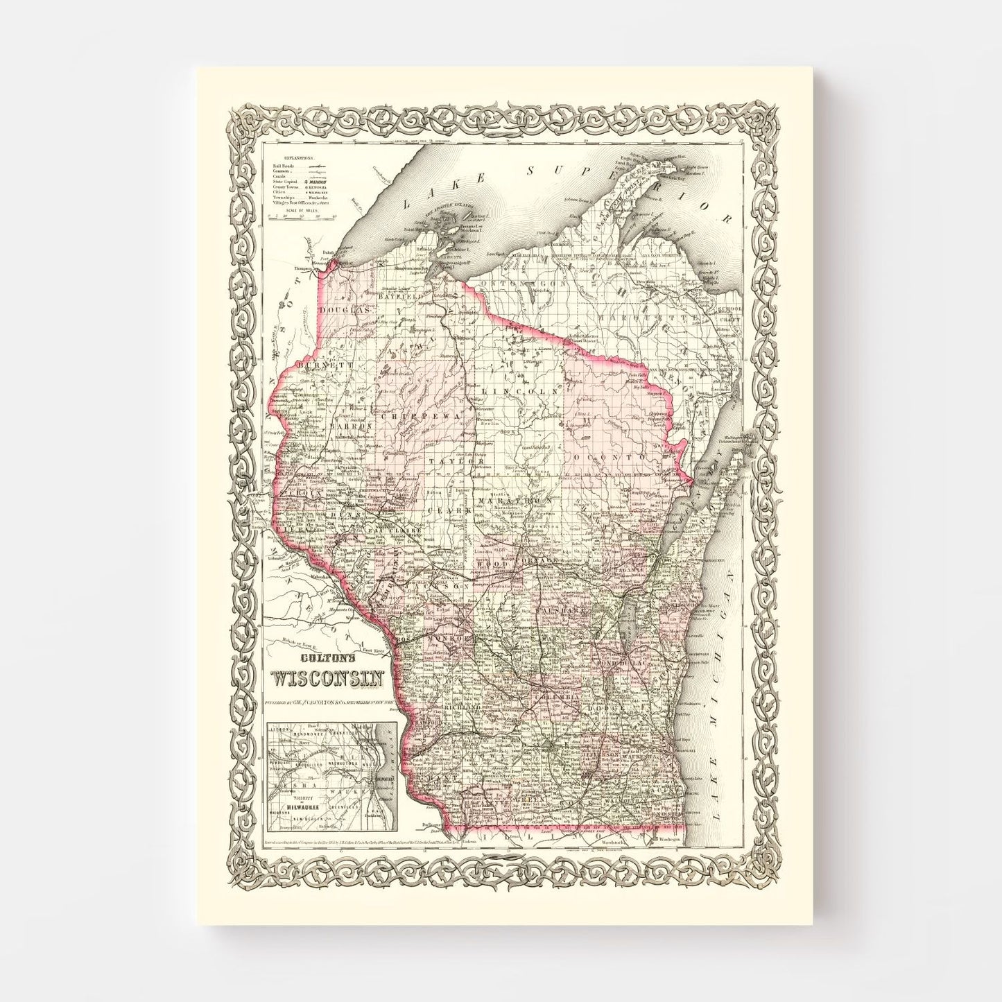 Vintage Map of Wisconsin, 1878