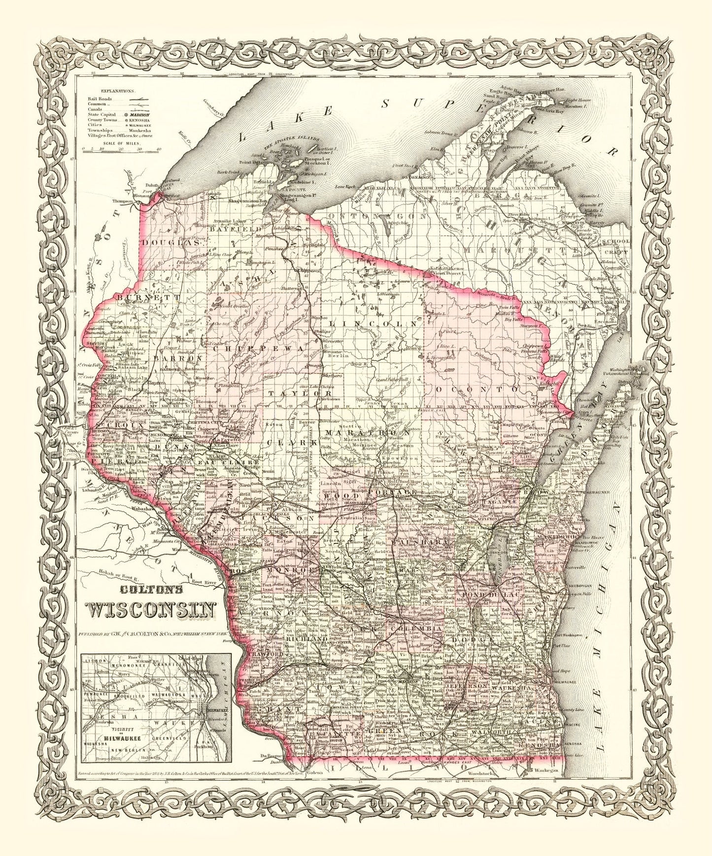 Vintage Map of Wisconsin, 1878