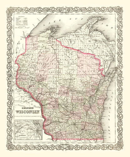 Vintage Map of Wisconsin, 1878