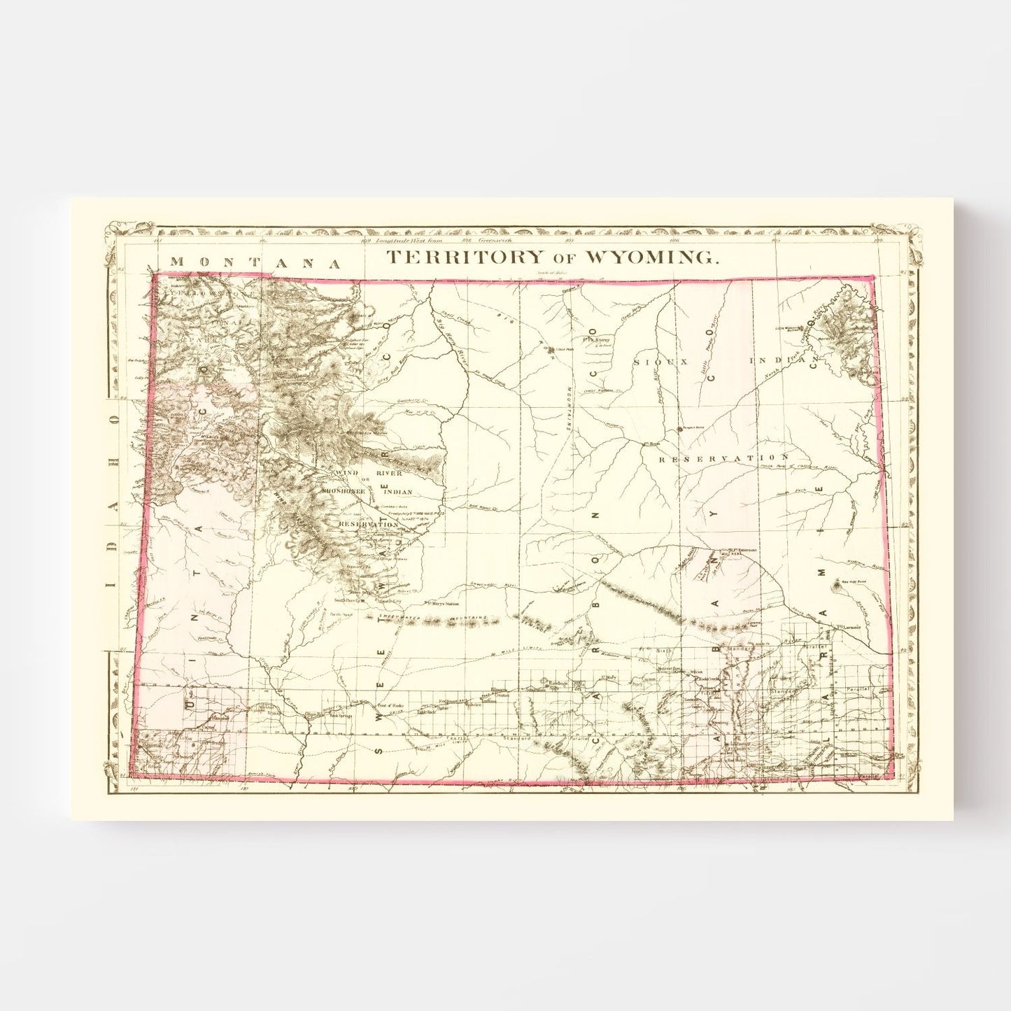 Vintage Map of Wyoming, 1880