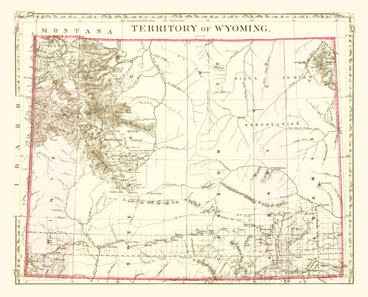 Vintage Map of Wyoming, 1880