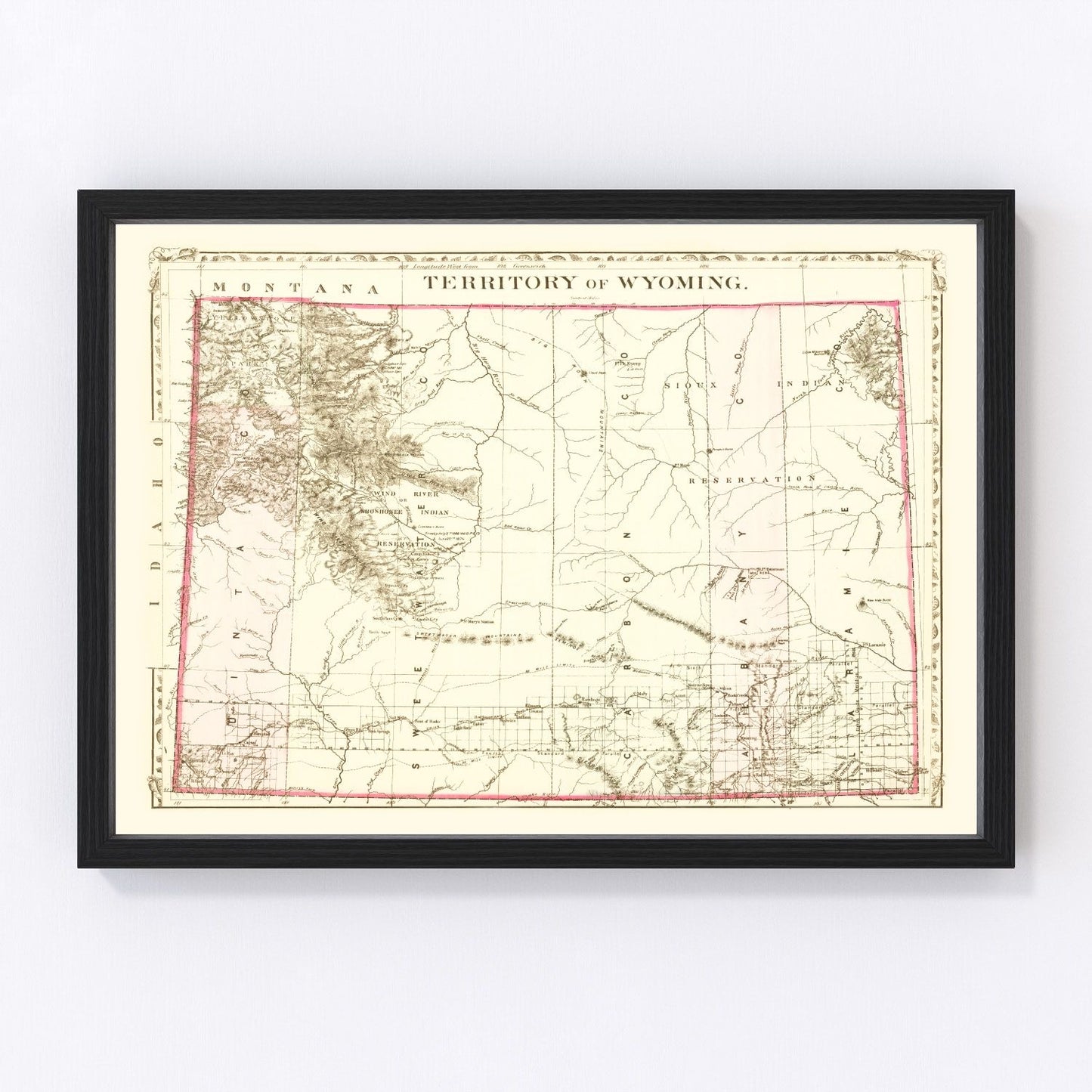 Vintage map of Wyoming Territory, 1880, digitally restored print
