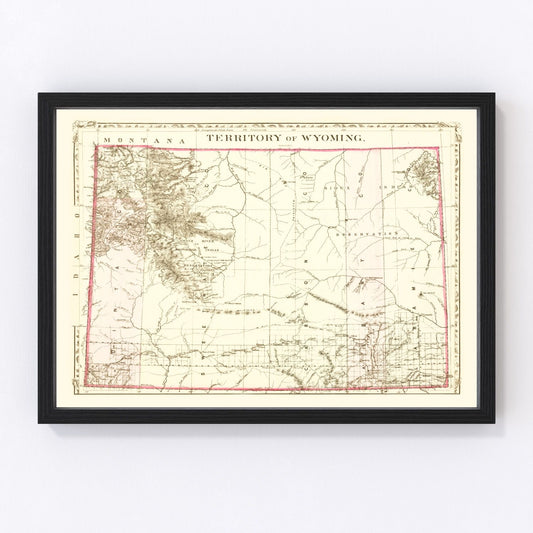 Vintage map of Wyoming Territory, 1880, digitally restored print