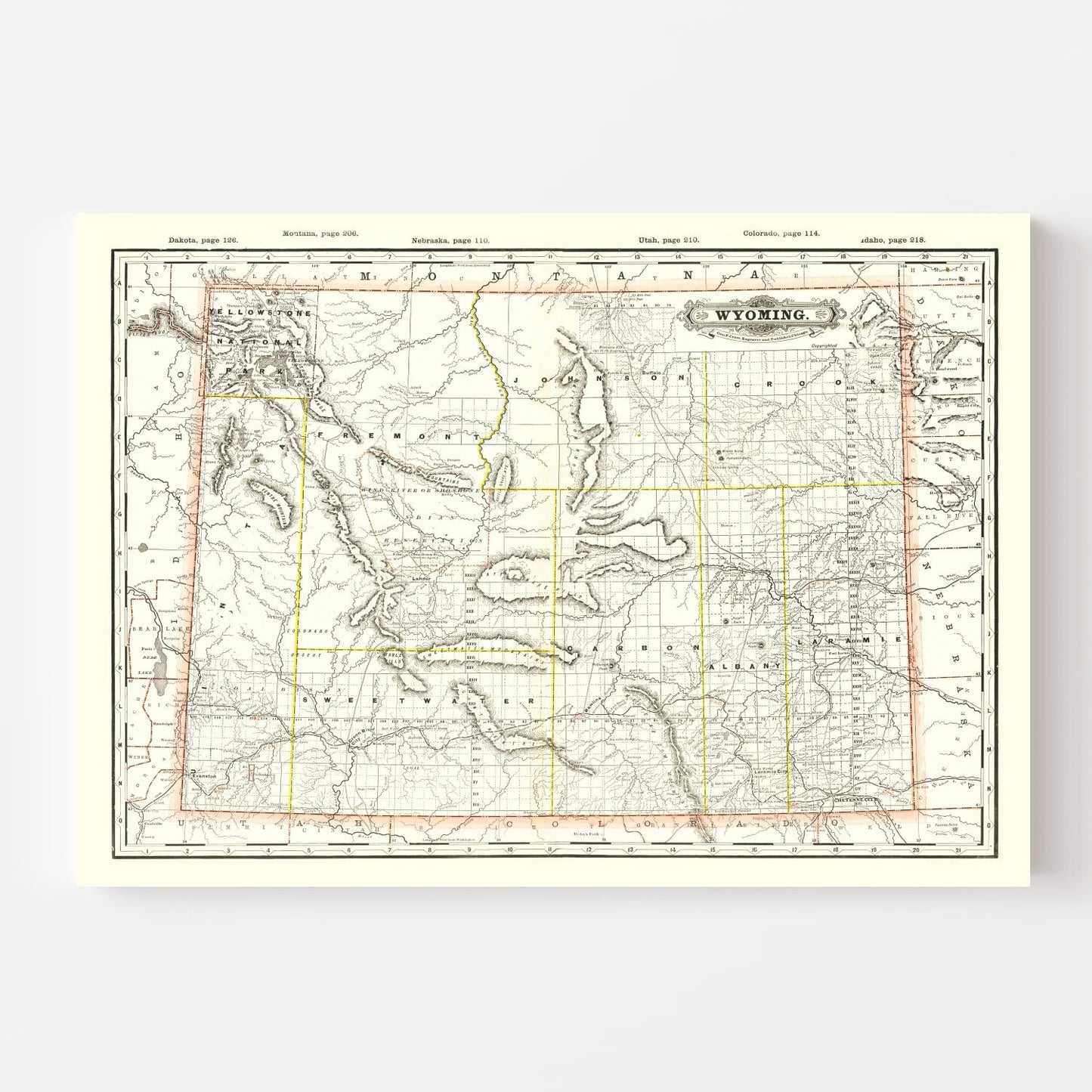 Vintage Map of Wyoming, 1884