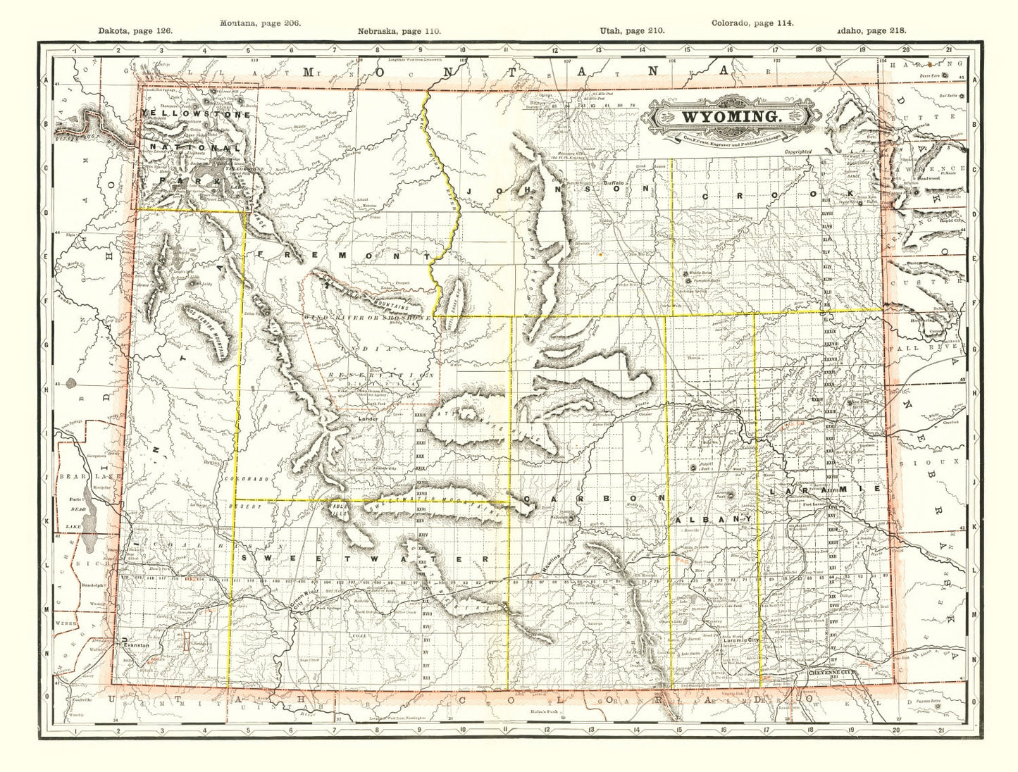 Vintage Map of Wyoming, 1884