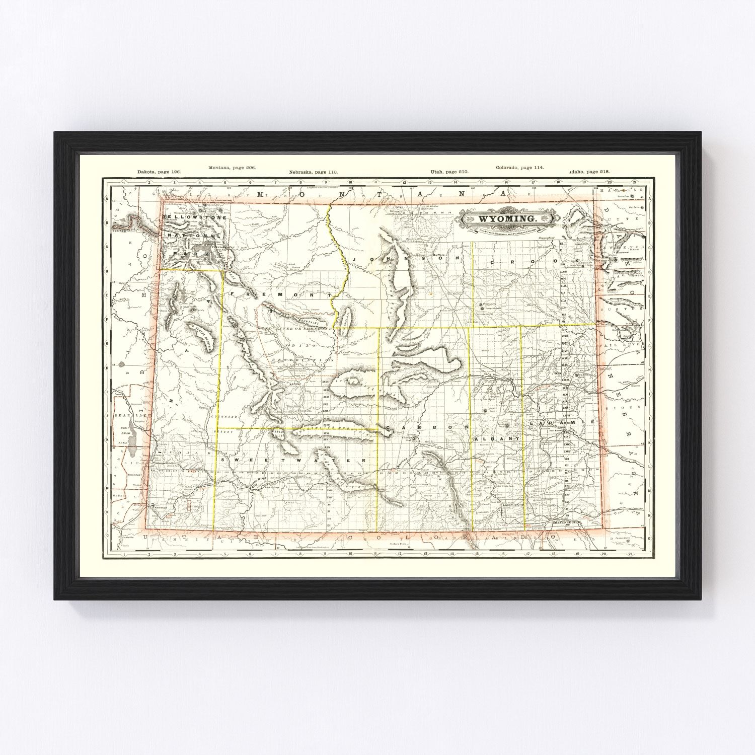 Vintage map of Wyoming territory, 1884, pre-statehood restored print
