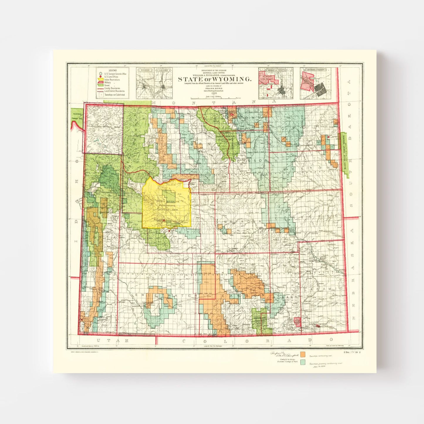 Vintage Map of Wyoming, 1905