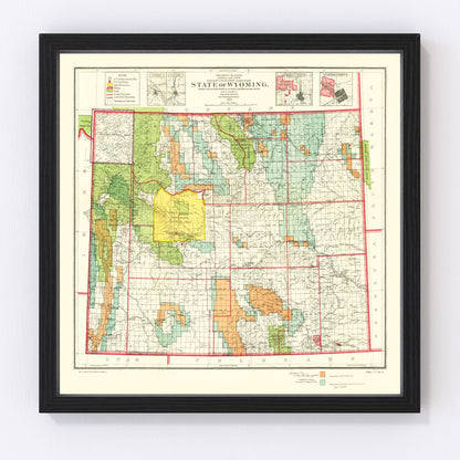 Vintage map of Wyoming state, 1905, restored cartography print