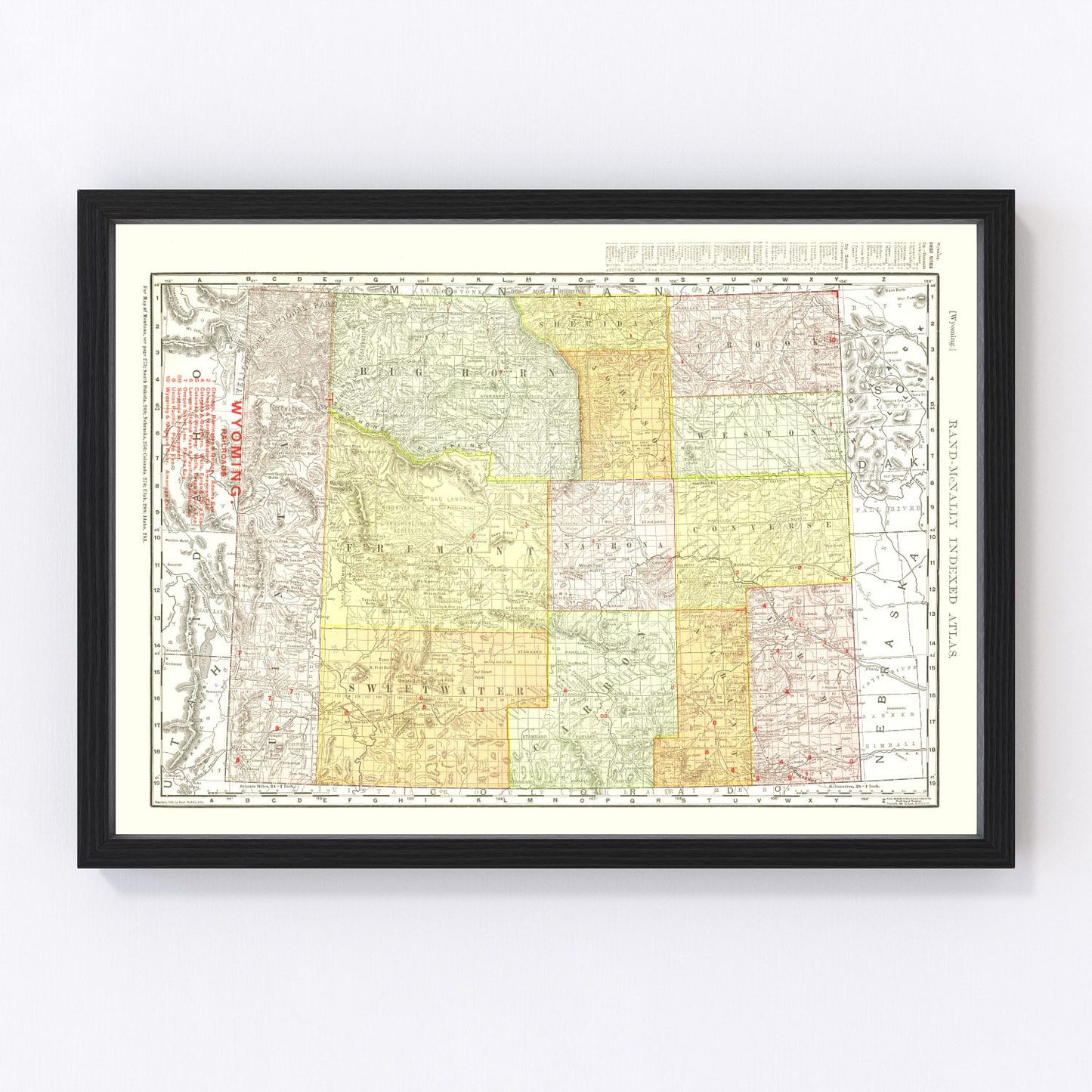 Vintage map of Wyoming state, 1908, digitally restored print