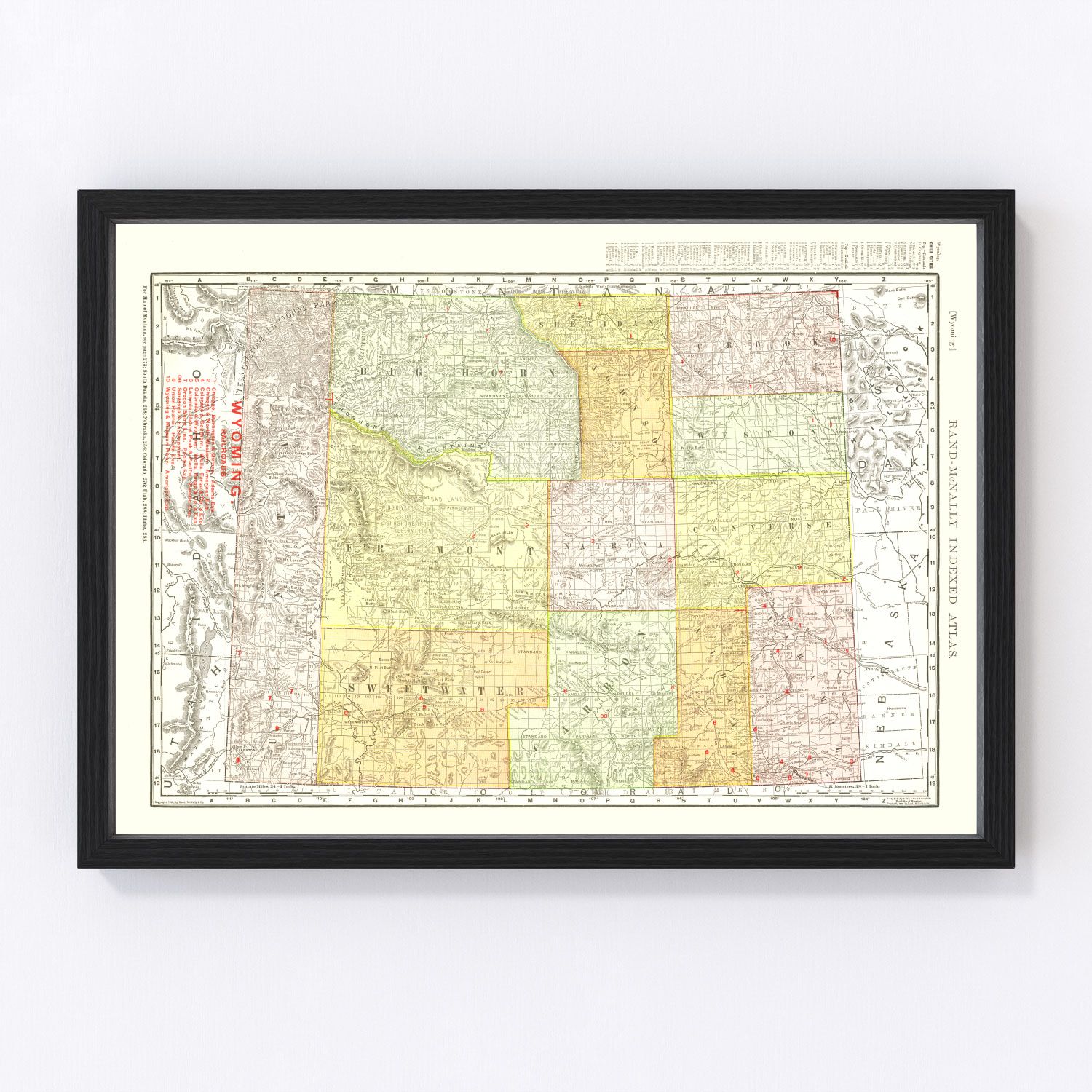 Vintage map of Wyoming state, 1908, digitally restored print
