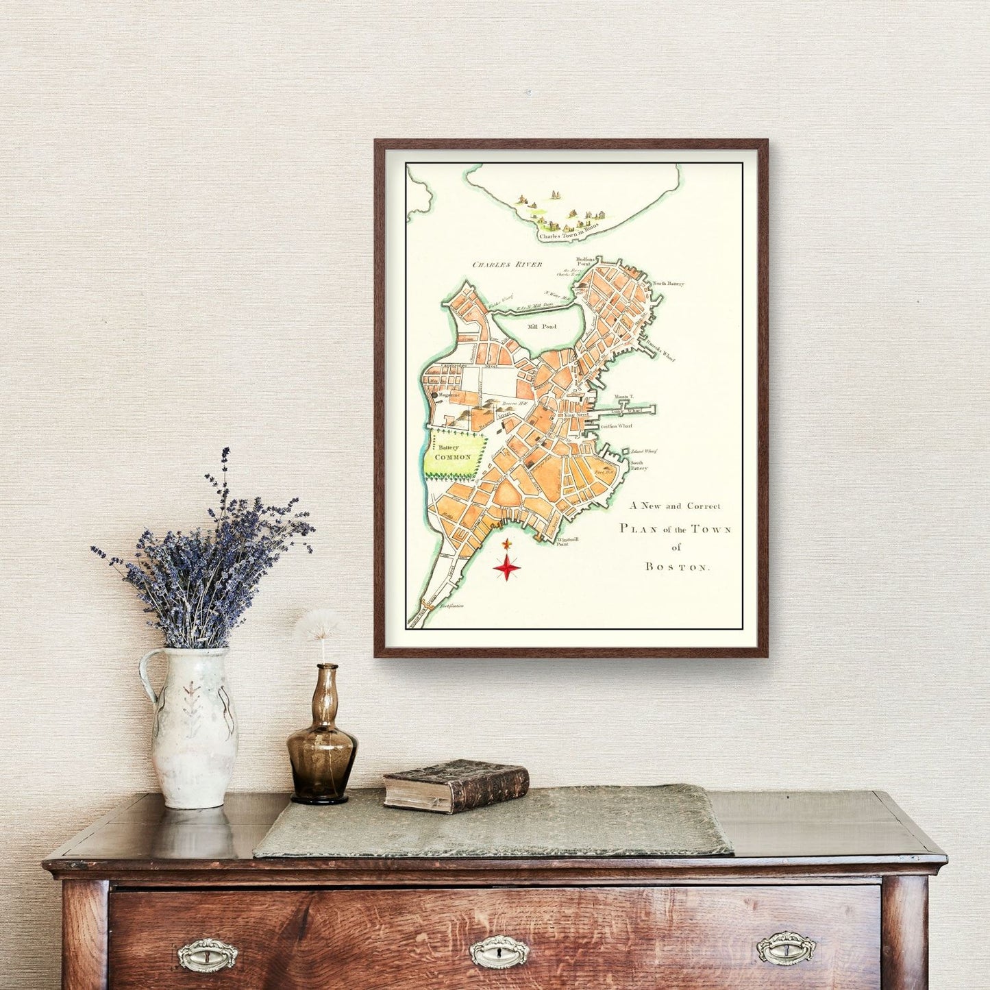 Vintage Map of Boston, Massachusetts 1775 Wall Art