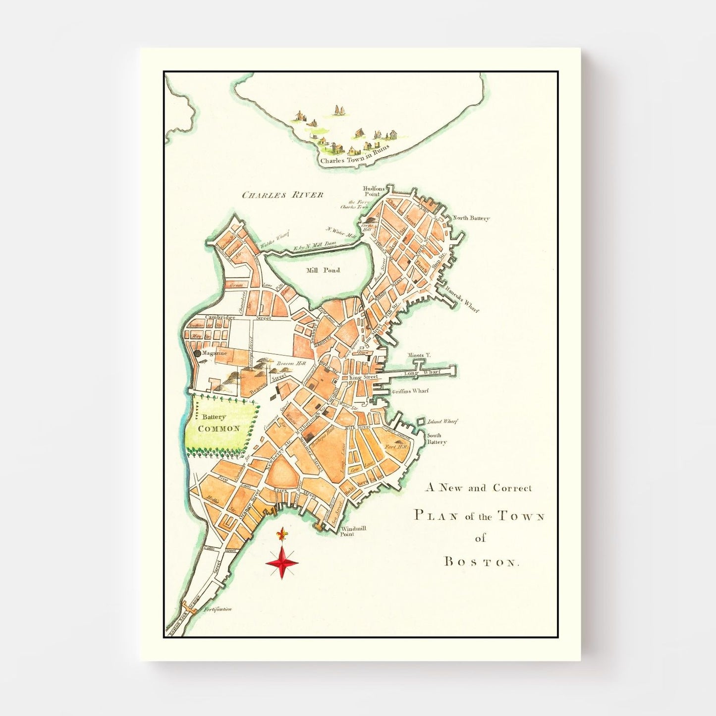 Vintage Map of Boston, Massachusetts 1775 Wall Art