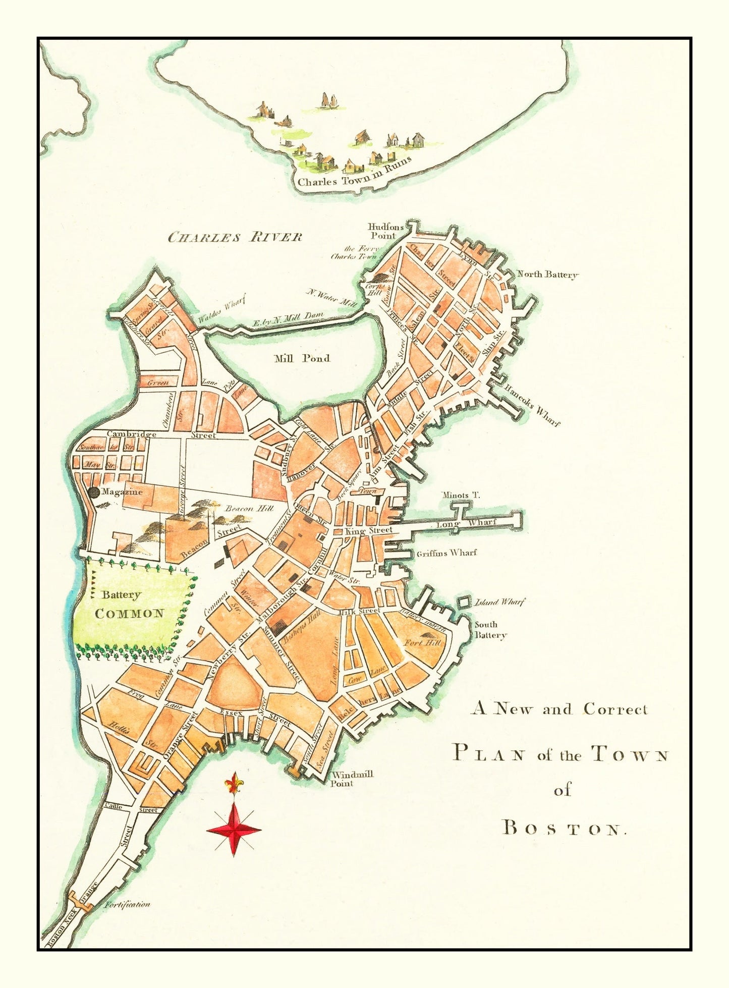 Vintage Map of Boston, Massachusetts 1775 Wall Art