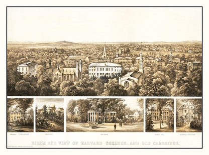 Vintage Bird's Eye View of Harvard, 1858