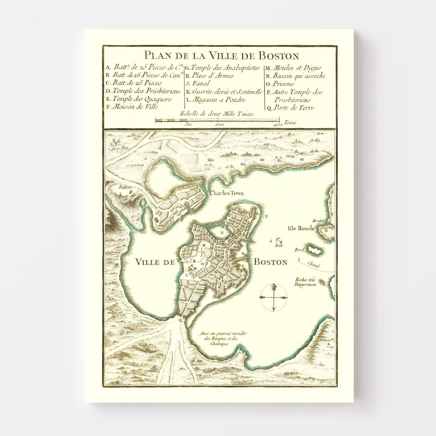 Vintage Map of Boston, Massachusetts, 1764