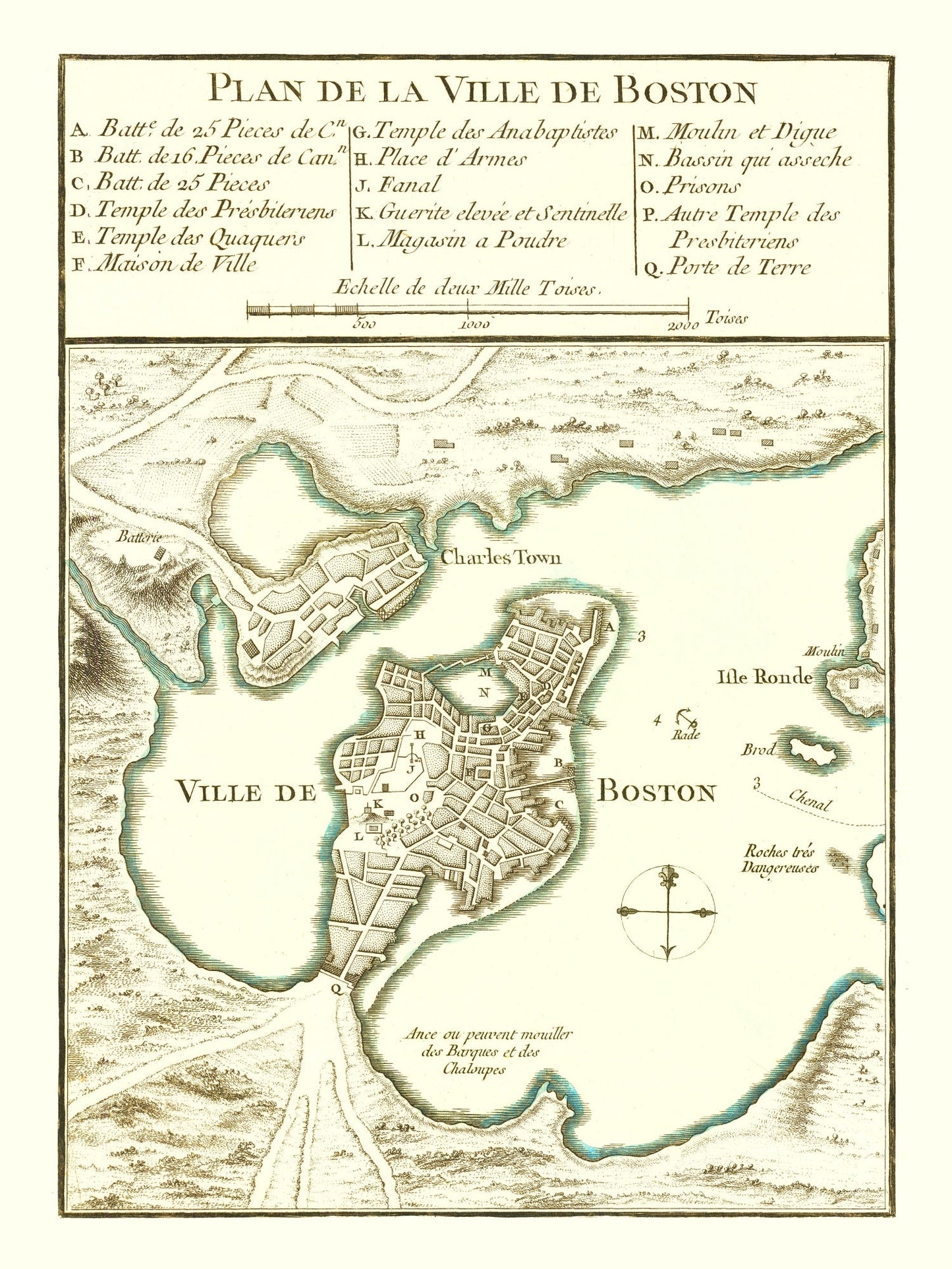 Vintage Map of Boston, Massachusetts, 1764