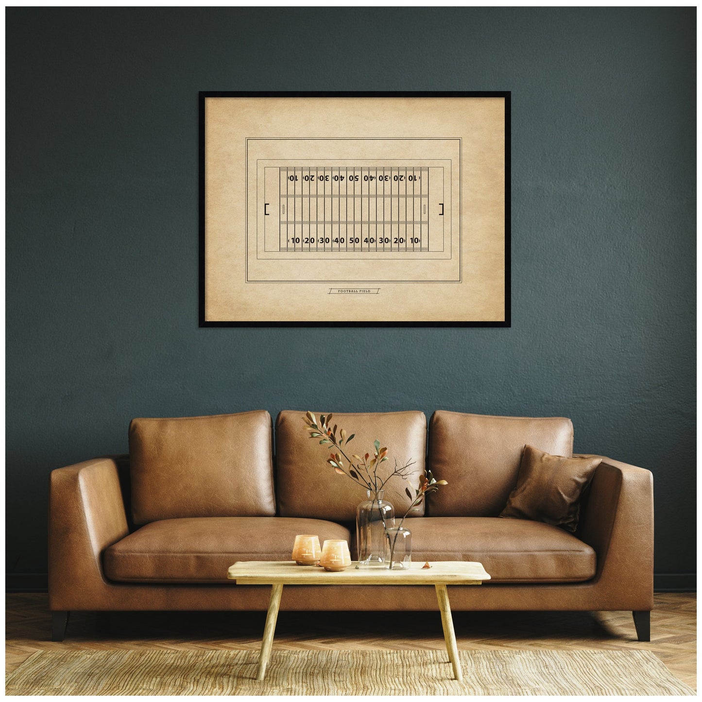 Vintage Football Field Diagram Framed Wall Art