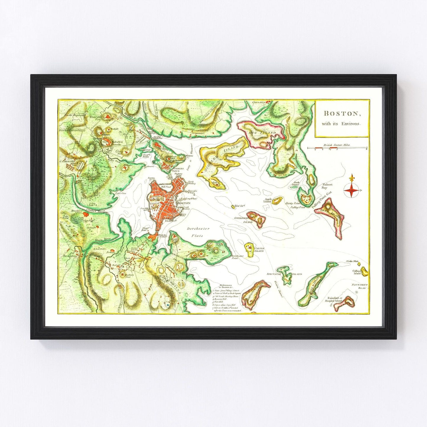 Vintage map of Boston Massachusetts 1788, Federal period restored print