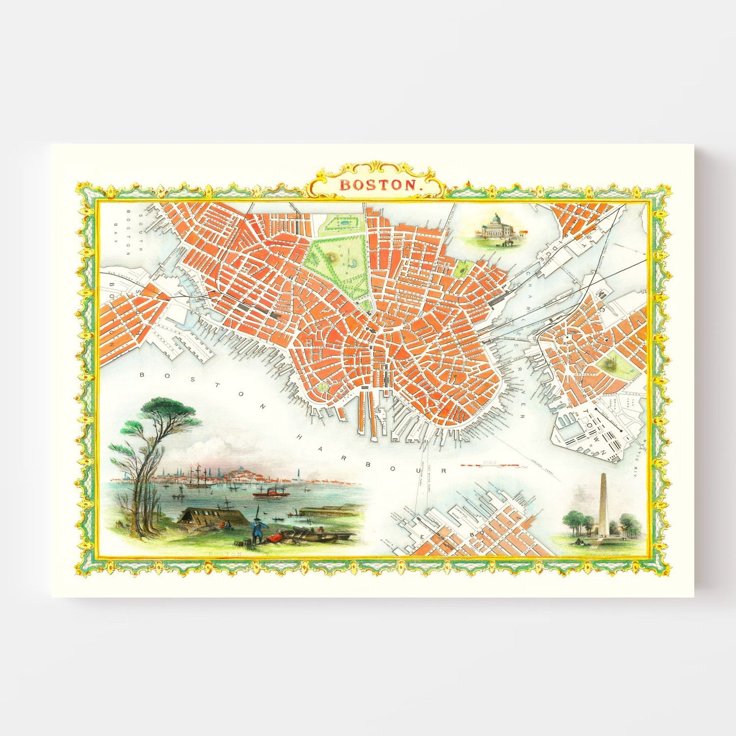 Vintage Map of Boston, Massachusetts 1851