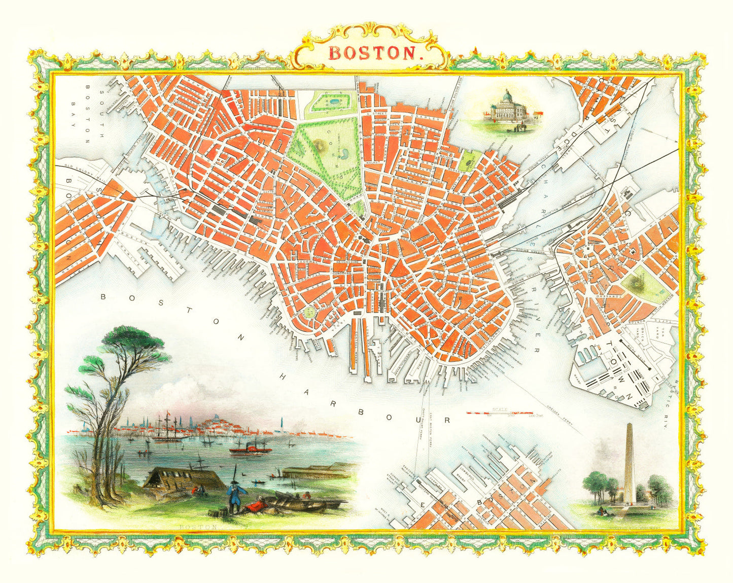Vintage Map of Boston, Massachusetts 1851