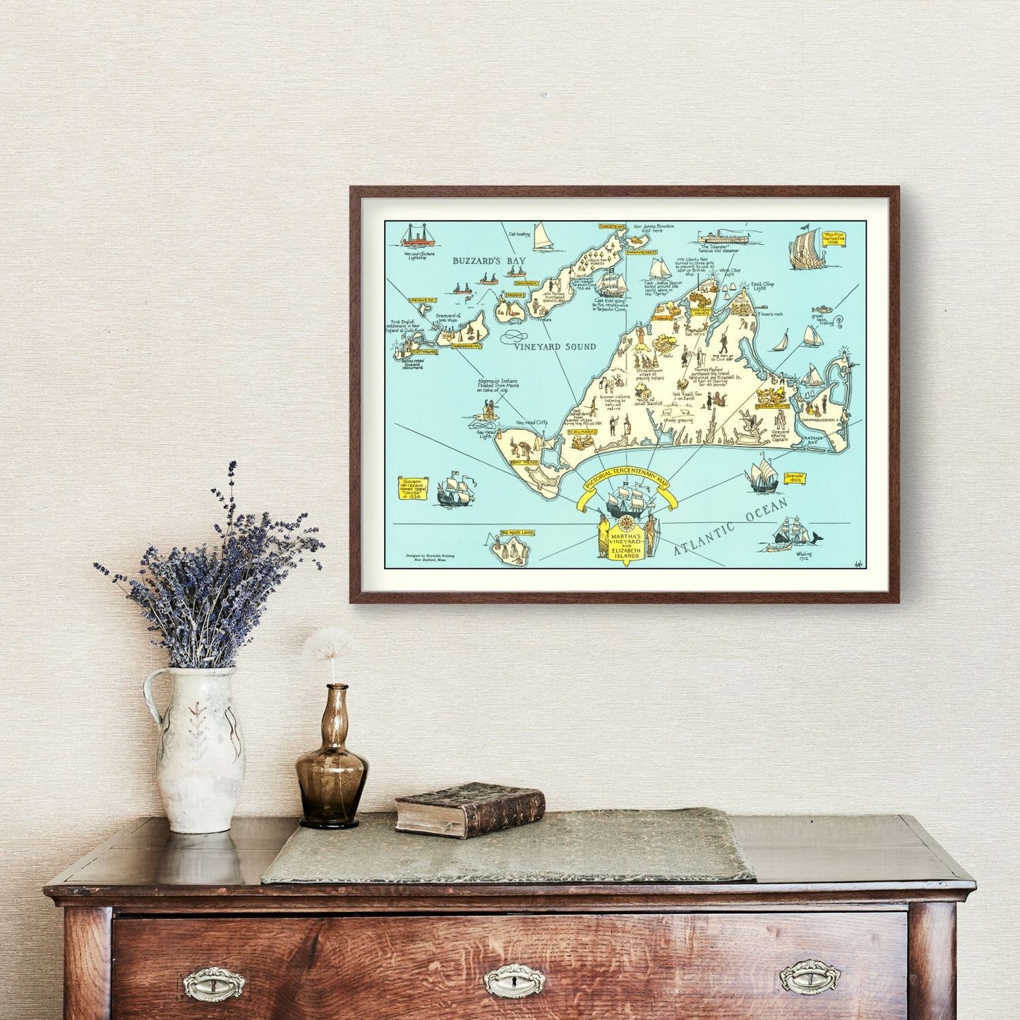 Vintage Pictorial Map of Martha's Vineyard, Massachusetts, 1930