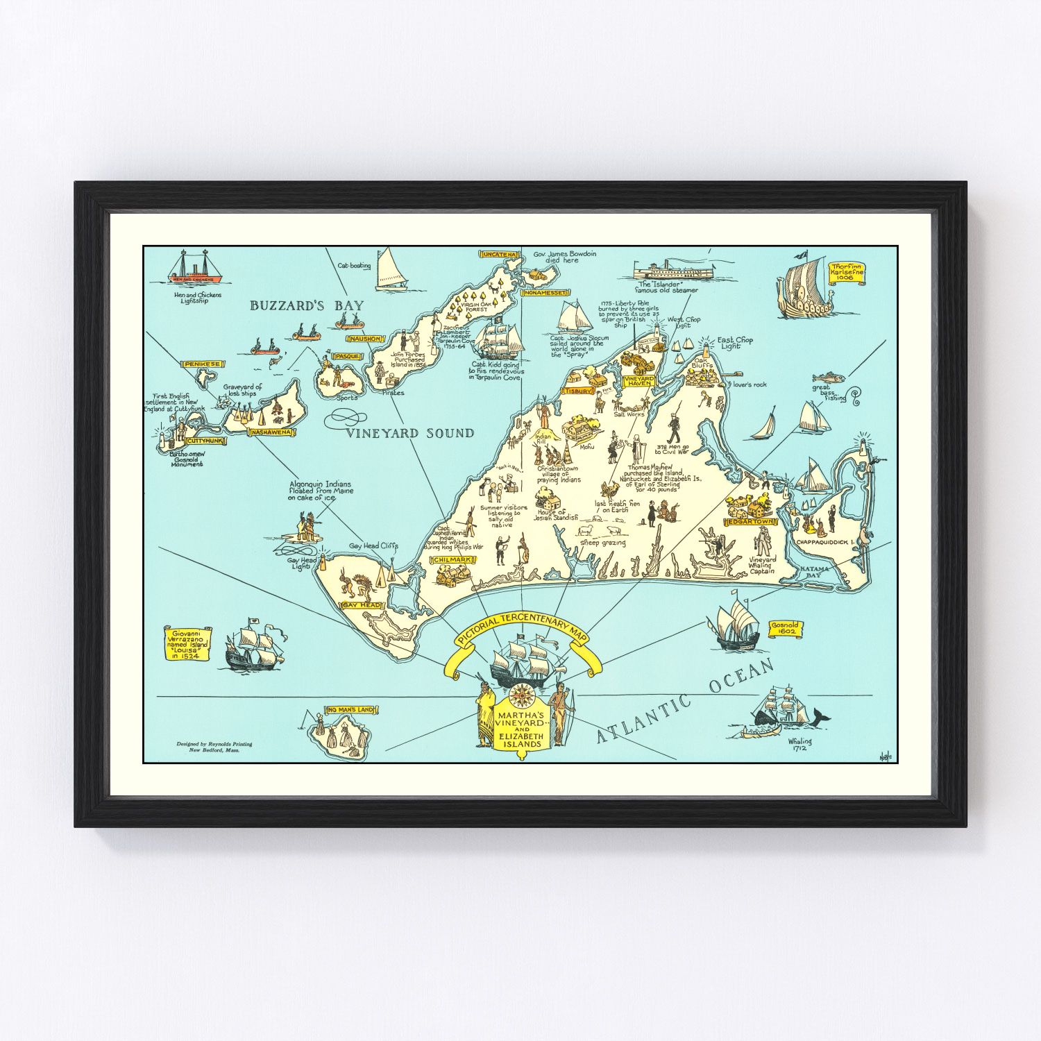 vintage pictorial map of Martha's Vineyard, Massachusetts, 1930